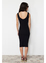 Trendyol Black Pool Neckline Decollete Gathered Bodycone/Capable Elastic Knitted Midi Dress