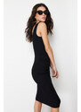 Trendyol Black Pool Neckline Decollete Gathered Bodycone/Capable Elastic Knitted Midi Dress