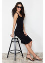 Trendyol Black Pool Neckline Decollete Gathered Bodycone/Capable Elastic Knitted Midi Dress