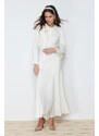 Trendyol Cream Rose Detailed Wedding / Special Occasion Woven Satin Evening Dress