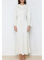 Trendyol Cream Rose Detailed Wedding / Special Occasion Woven Satin Evening Dress