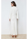 Trendyol Cream Rose Detailed Wedding / Special Occasion Woven Satin Evening Dress