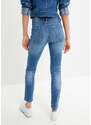 bonprix Skinny džíny s trojúhelníkovými vsadkami, zkrácené Modrá