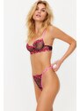 Trendyol Fuchsia Floral Embroidery Capless Knitted Lingerie Set