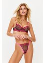 Trendyol Fuchsia Floral Embroidery Capless Knitted Lingerie Set