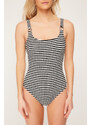 Trendyol Black-White Striped Square Collar Textured Regular Swimsuit with Accessories