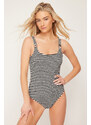 Trendyol Black-White Striped Square Collar Textured Regular Swimsuit with Accessories