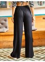 Olalook Women's Black Belted Woven Viscose Palazzo Pants