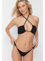 Trendyol Black Strapless Cut Out/Window Textured Bikini Top