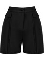 Trendyol Black Pocket Cap Rib Detail Woven Shorts