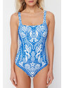 Trendyol Tropical Patterned Square Collar Regular Swimsuit