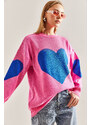 Bianco Lucci Women's Heart Printed Knitwear Sweater