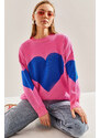 Bianco Lucci Women's Heart Printed Knitwear Sweater