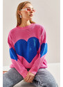 Bianco Lucci Women's Heart Printed Knitwear Sweater