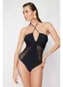 Trendyol Black Strapless Mesh Detailed High Leg Regular Swimsuit