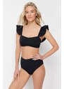 Trendyol Black Bralette Frilly Textured High Waist Hipster Bikini Set