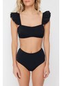 Trendyol Black Bralette Frilly Textured High Waist Hipster Bikini Set