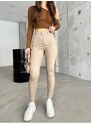 BİKELİFE Dámské béžové kalhoty s vysokým pasem po kotníky Slim Leg Skinny Lycra