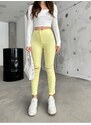 BİKELİFE Women's Yellow High Waist Lycra Ripped Detailed Leggings Trousers.