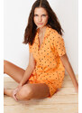 Trendyol Orange Multicolor 100% Cotton Polka Dot Knitted Pajamas Set