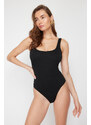 Trendyol Black Square Neck Regular Textured Swimsuit