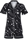 Trendyol Black 100% Cotton Galaxy Patterned Knitted Pajamas Set with Piping Detail