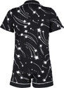 Trendyol Black 100% Cotton Galaxy Patterned Knitted Pajamas Set with Piping Detail