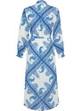 Trendyol Blue Shawl Pattern Asymmetric Skirt Detailed Tied Woven Dress