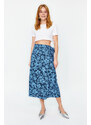 Trendyol Blue Floral Patterned Midi Woven Skirt