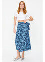 Trendyol Blue Floral Patterned Midi Woven Skirt