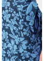 Trendyol Blue Floral Patterned Midi Woven Skirt