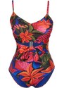 Trendyol Floral Patterned Double Breasted Tied Regular Swimsuit