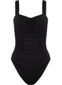 Trendyol Black Gathered and Thick Strap Fitted/Situated Elastic Snaps Knitted Bodysuit
