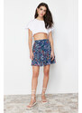 Trendyol Navy Blue Lined Flounce Chiffon Floral Pattern Mini Woven Skirt