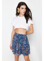 Trendyol Navy Blue Lined Flounce Chiffon Floral Pattern Mini Woven Skirt