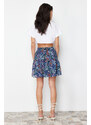 Trendyol Navy Blue Lined Flounce Chiffon Floral Pattern Mini Woven Skirt