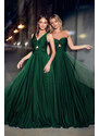Dress by COOL Slavnostní tmavě zelené šaty s průstřihem v živůtku