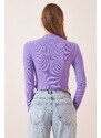 Happiness İstanbul Women's Lilac Corduroy Turtleneck Crop Knitted Blouse