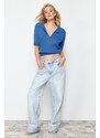 Trendyol Blue Crop Basic Knitwear T-Shirt