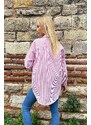 Trend Alaçatı Stili Women's Fuchsia Striped Oversized Shirt