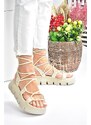Fox Shoes Beige Women's Thick-soled Ankle Strap Sandals
