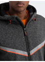 Ombre Clothing Pánská sportovní bunda s nastavitelnou kapucí a reflektorem - grafitová V1 OM-JANP-0139
