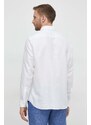 Lněná košile BOSS bílá barva, regular, s klasickým límcem