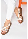 Fox Shoes White Genuine Leather Women's Flip-Flops Sandals