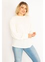 Şans Women's Plus Size Bone Shoulder Pleated Bouquet Knitwear Woven Blouse