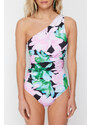 Trendyol Floral Patterned Single Shoulder Draped Regular Swimsuit