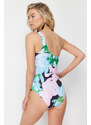 Trendyol Floral Patterned Single Shoulder Draped Regular Swimsuit