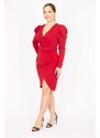 Şans Women's Claret Red Plus Size Dress with a Wrapped Neck Shoulder Detail with a Belt