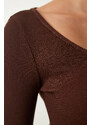 Happiness İstanbul Women's Dark Brown Biscuit V-Neck 2-Pack Knitted Blouse