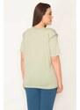 Şans Women's Plus Size Green Shoulder Detailed Waistband Blouse